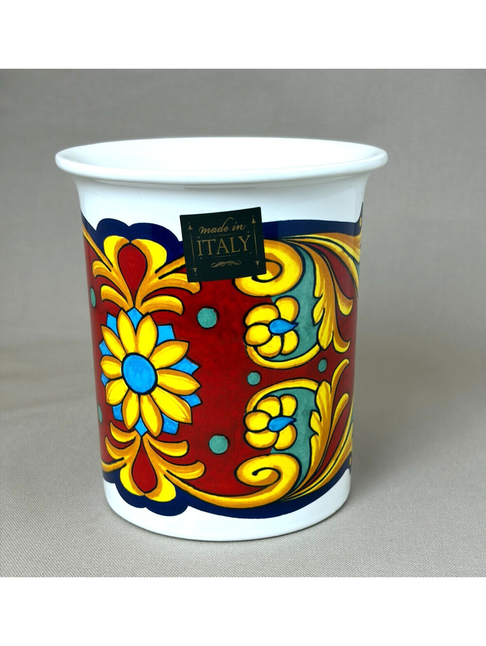 Nova Deruta Italy Ceramic Utensil Holder Crock Wine Chiller Majolica Floral 6